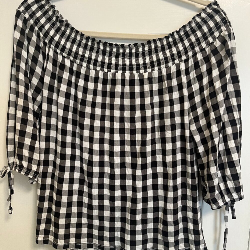 VENUS Black/White Gingham Off Shoulder Top Medium